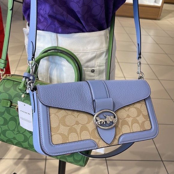 Coach Georgie Shoulder Bag In Signature Canvas Light Khaki / Marble Blue - Picture 1 of 16